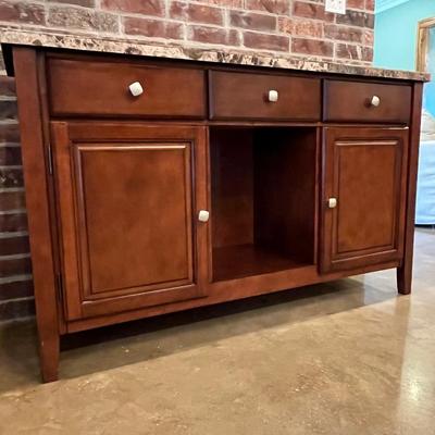 Solid Wood Buffet/Side Board Cabinet ~ With Marble Style Top