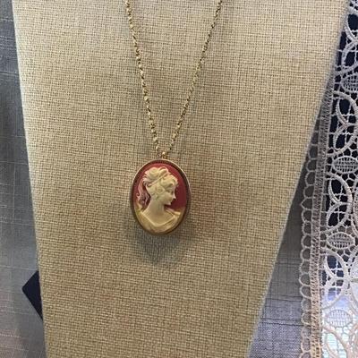 Vintage Cameo Perfume Locket with Chain