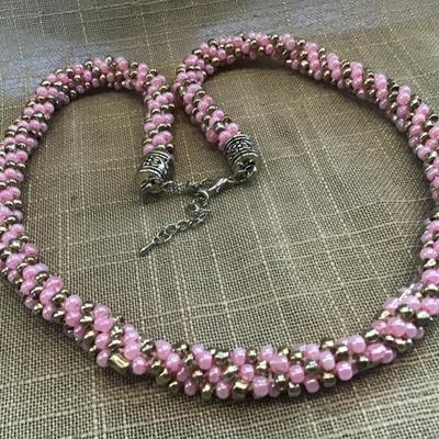 Pink Gold Beaded Necklace