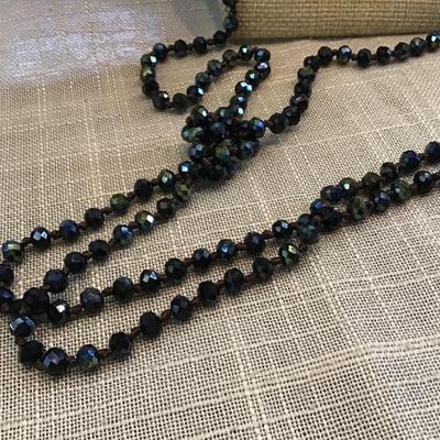 Iridescent Black Glass Flapper Style Necklace