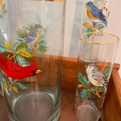 Vintage West Virginia Songbirds Painted Pitcher 5 Glass Set