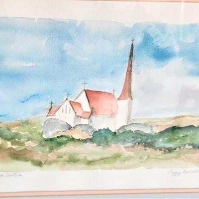 Lot #40  Charming Framed Original Watercolor by Listed Artist Peggy Moriss Vineyard