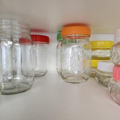 Large Lot of Clean Canning Storage Glass Jars with lids