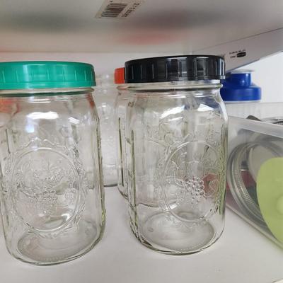 Large Lot of Clean Canning Storage Glass Jars with lids