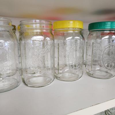 Large Lot of Clean Canning Storage Glass Jars with lids