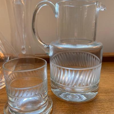 Lot Vintage Glass Barware, Pitchers, Decanter