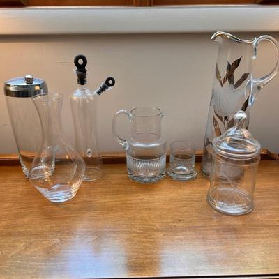 Lot Vintage Glass Barware, Pitchers, Decanter