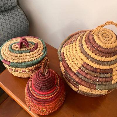3 Vintage Woven Arabian Baskets