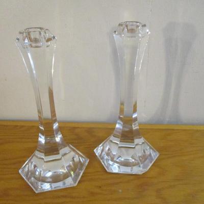 St. Louis France Crystal Candle Sticks & Unmarked Crystal Bowl - A