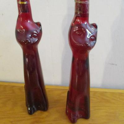 Red Glass Cat Bottles - A