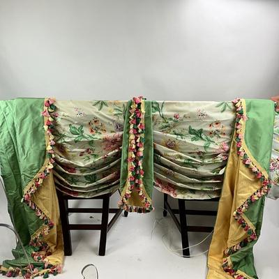 817 Custom made Floral Design on Green Fabric Valance and Panels