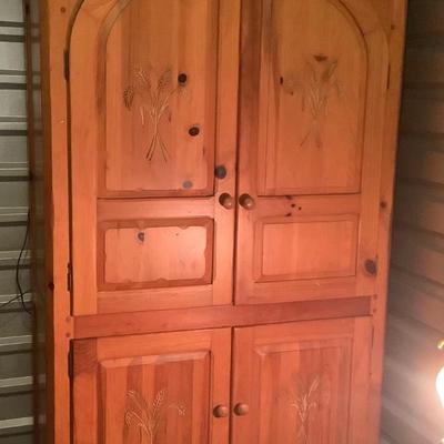 Vintage Knotted Pine Armoire Bar Cabinet 82