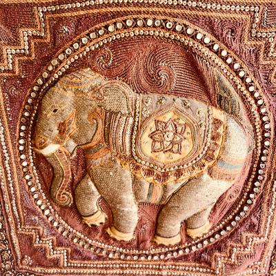 Vintage Kalaga Sequin Embroidered Textile Elephant Hanging Art
