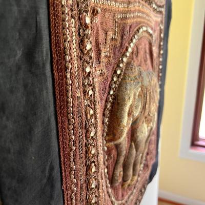 Vintage Kalaga Sequin Embroidered Textile Elephant Hanging Art