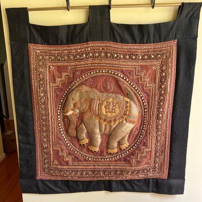 Vintage Kalaga Sequin Embroidered Textile Elephant Hanging Art