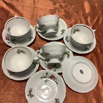 Royal Kent Collection Poland Moss Rose 5-Teacups & 7-Saucers Set