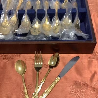 Gold-plated Never Used Flatware in wooden flatware chest -Estia 