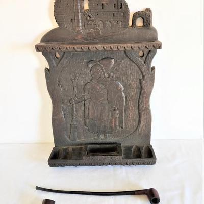 Lot #41   Antique German Church Warden's Pipe Holder with 2 pipes
