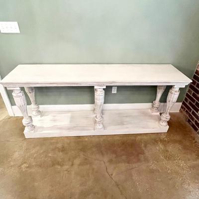 White Washed Wood Pedestal Console Table