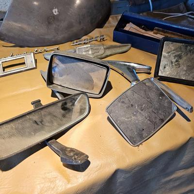 Vintage Auto Emblems, Insignias + Assorted Mirrors (WS2-JS)