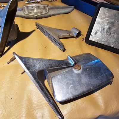 Vintage Auto Emblems, Insignias + Assorted Mirrors (WS2-JS)