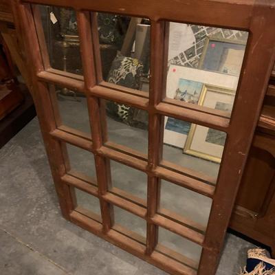 Window Mirror-wooden with dove tail 36"H 25"W 12 pane VINTAGE