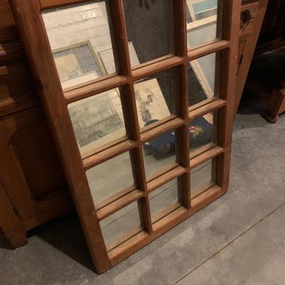 Window Mirror-wooden with dove tail 36"H 25"W 12 pane VINTAGE