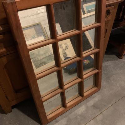 Window Mirror-wooden with dove tail 36"H 25"W 12 pane VINTAGE