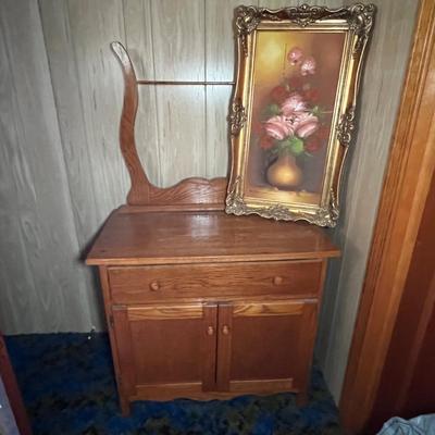 Washstand & Oil Painting In Ornate Gilded Frame (UB-RG)