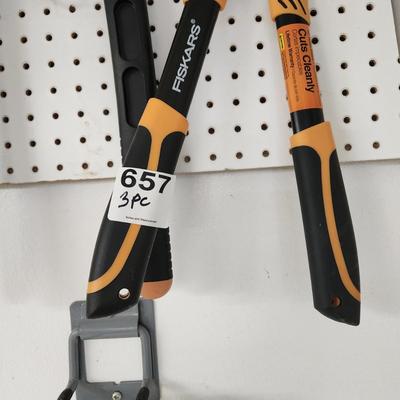 Lot of 3 Fiskars Pruner , 22" Hedge Shears , Power Stroke Pole Pruner