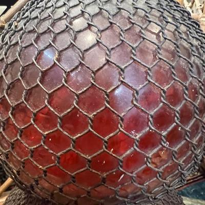 RARE 19th Century L. Gilles Brevette S.G.D.G LARGE French Seltzer Siphon Double Bubble RED Glass Bottle FILLED Mesh Jacket