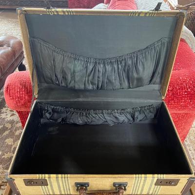 Vintage 1940â€™s Luggage Suitcase Leather Handle Trim Hardshell Striped Tweed SET of 3