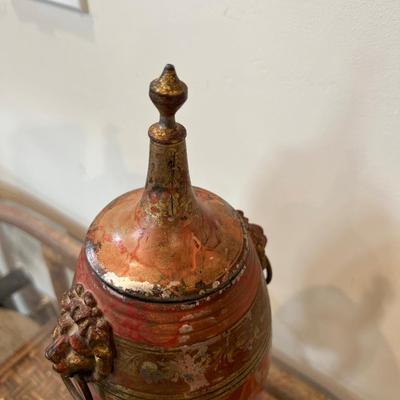 Antique Vintage Coffee Tea Water Urn Pewter Gilded Hand Painted Complete w Burner