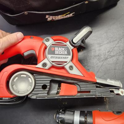 Back & Decker Corded Drill DR220G and Dragster Sander with Fire Storm Tool Bag