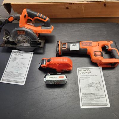3 Black & Decker Cordless 20V Lithium Tools Reciprocating Saw, 5.5" Circular Saw, Light