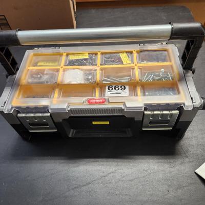 Keter Cantilever Storage Organizer or  Tool Box Loaded with Fasteners