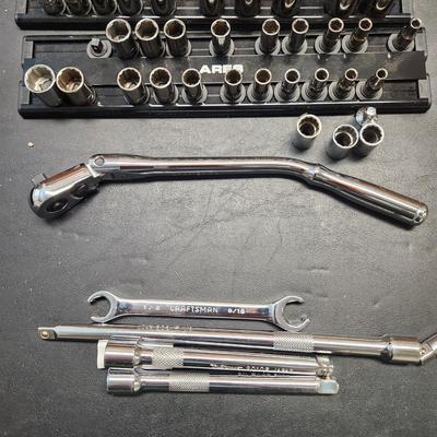 Lot of Craftsman Tools  Sockets  Craftsman USA 3/8" Drive Flex Head Ratchet (Offset Handle) 44835 VQ USA