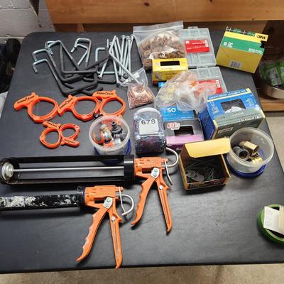 Table Top Full of Tools Clamps Hooks Screws and more see Pics