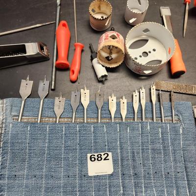 Lot of tools Files, Chisels, Wood Drill Bits , Hole saw cutters, Mayhew Floor Chisel