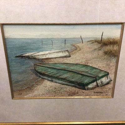 843 Boats on Beach Original Watercolor Artwork signed Richardson