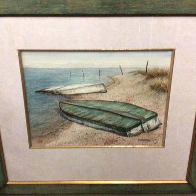 843 Boats on Beach Original Watercolor Artwork signed Richardson