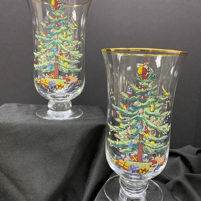 Spode Christmas Tree Hurricane Candle Holders