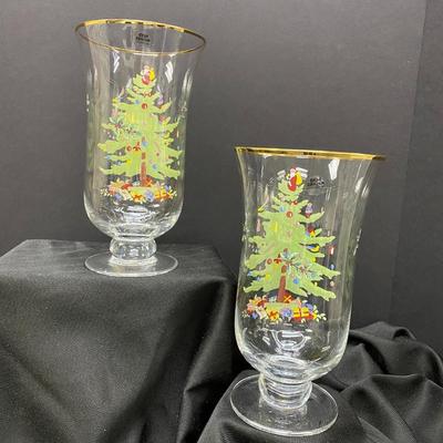 Spode Christmas Tree Hurricane Candle Holders