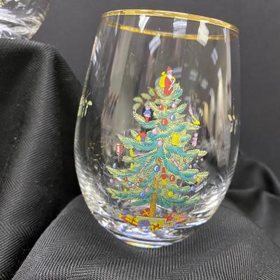 Spode Christmas Tree Glass Pitcher and Wine Glasses