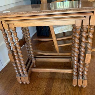 Nesting Tables, turned legs, walnut