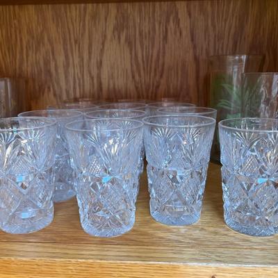 14 small crystal glasses