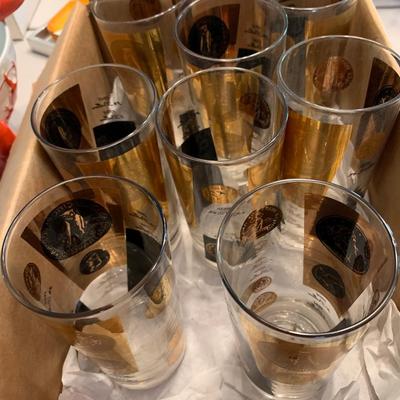 Highball glasses, gold and black, set of 8