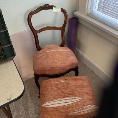 Victorian Ladies chair with footstool, needs new upholstery