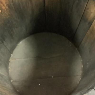 Primitive Wood Bucket, Pail, Milk Jug-all wood with metal nails 12"H 11"diameter at top 12"diameter at bottom