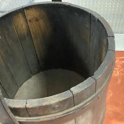 Primitive Wood Bucket, Pail, Milk Jug-all wood with metal nails 12"H 11"diameter at top 12"diameter at bottom